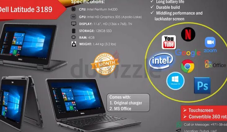 DELL Latitude Touch Screen 360 (ULTRASLIM) Intel Power FULL Processor 4GB Ram 128GB SSD