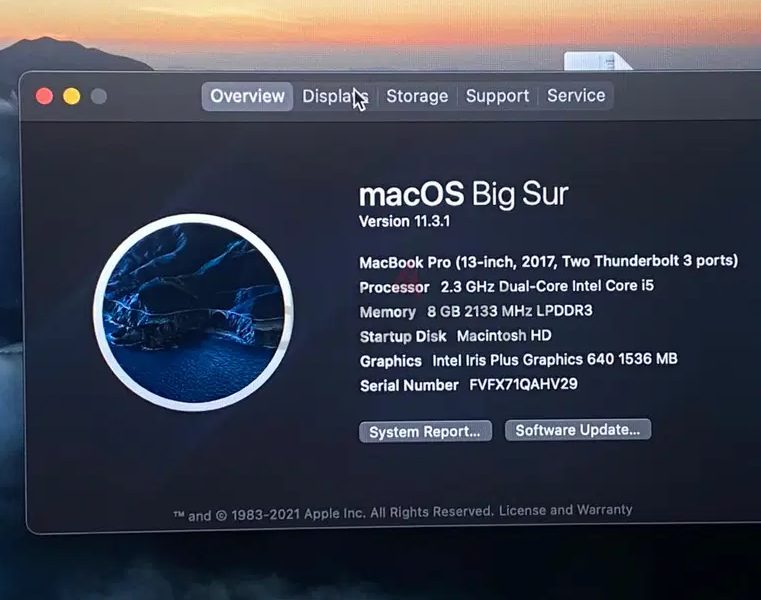 MacBook Pro (13-inch, 2017, Two Thunderbolt 3 ports)
